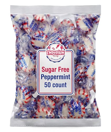 Sugar Free Peppermint Candy with Isomalt, 50 pieces of Individually Wrapped Hard Mints, Tooth Friendly, Long Lasting Fresh Breath, Bulk