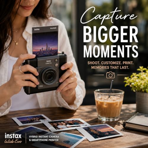 Image of Fujifilm INSTAX Wide Evo Instant Film Camera (+ Extra Film (80 Sheets) and Travel Bundle)