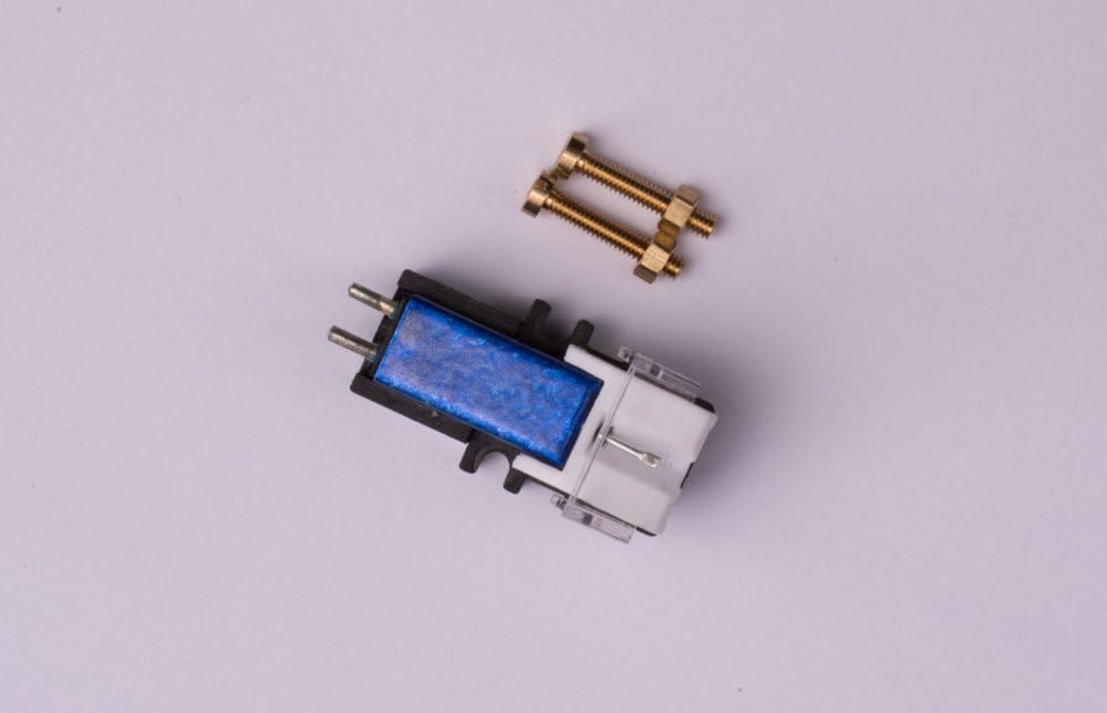 Top-down view of cartridge and brass mounting bolts