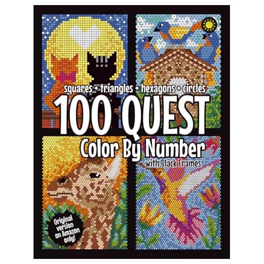 100 QUEST Color By Number: Squares + Triangles + Hexagons + Circles (BLACK backgrounds): color quest activity book for adults