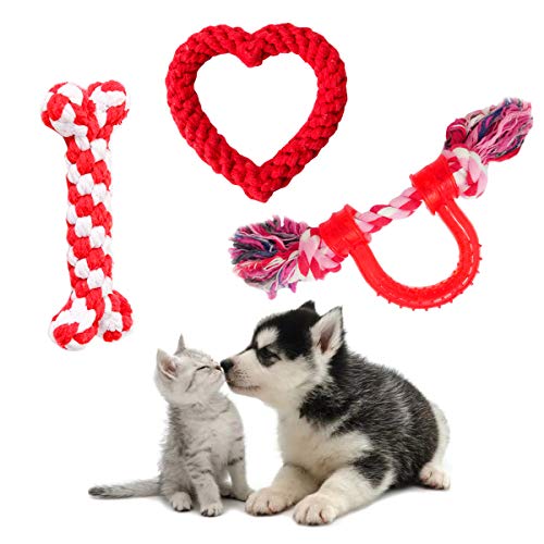 Vehomy 3Pcs Dog Valentine's Day Toys Dog Rope Toys for Dog Teeth ...