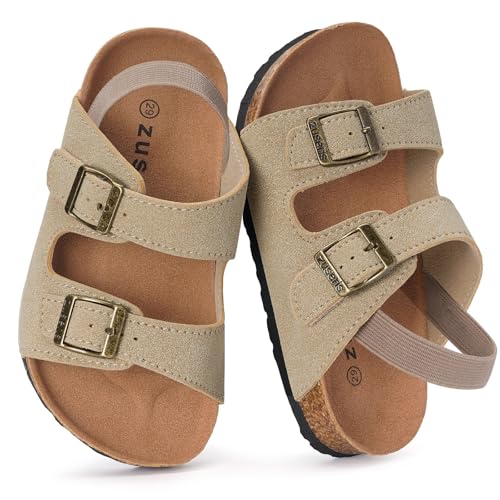 Image of ZUSERIS Kids Toddler Sandals Boys Girls Summer Slides | Soft Cork Footbed, Non-slip,Adjustable Straps,Comfort Suede Leather,Lightweight