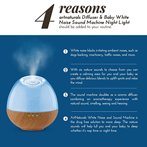 Artnaturals Essential Oil Diffuser & Baby White Noise Sound Machine W/Night Light - 6 Natural Relaxing & Soothing Sounds - Sleep Therapy For Babies, Kids & Adults - Aromatherapy Humidifier For Bedroom #TOP1