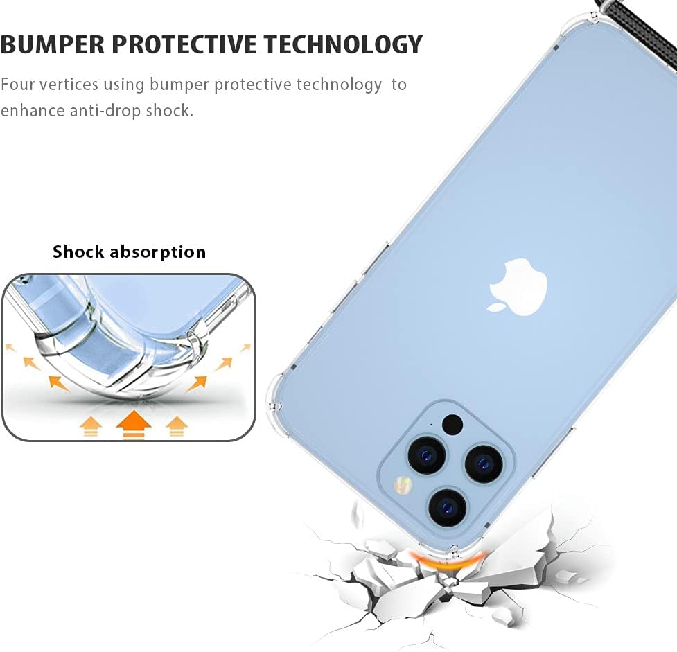 YESPURE Crossbody Case for iPhone 13 Pro Clear TPU Soft Cover Holder Neck Cord Lanyard Strap Shockproof Protective Mobile Cover Case for iPhone 13 Pro - Black - Image 5