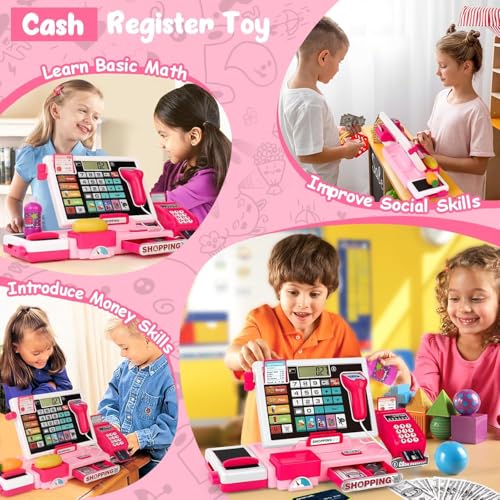 Image of SHAKTISM Cash Register with Lights & Sounds for Pretend Play Electronic Toy Set with Scanner Shopping Basket Grocery Best Gift for 3+ up Ages Kids Boys & Girls (Cash Register 818)