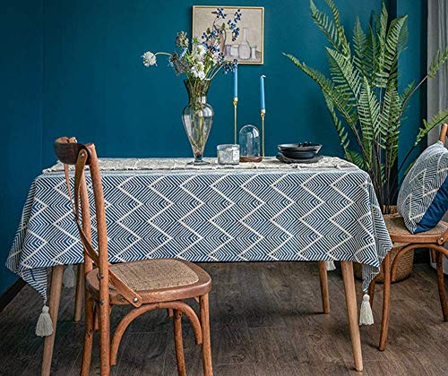 Nappe rectangulaire bleu lavable pour salle à manger - 5