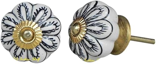 IndianShelf - Paquete de 12 pomos de cerámica de araña negra para cajones para gabinetes de cocina, tiradores decorativos de puerta para aparador,