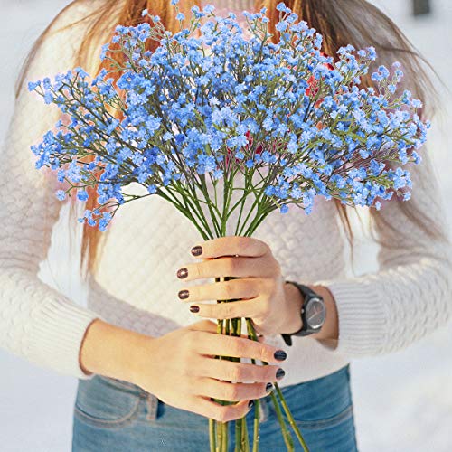 Bomarolan Artificial Baby Breath Flowers Fake Gypsophila Bouquets 12 Pcs Fake Real Touch Flowers For Wedding Decor Diy Home Party（Blue） #TOP4