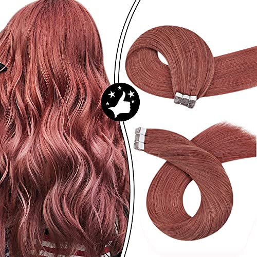 Moresoo Rose Gold Hair Extensions Tape in Hair Extensions Human Hair 18inch Human Hair Extensions Real Hair Thick Human Tape in Extensions 20PCS 50Grams Per Pack