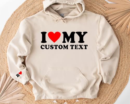 Matching Couple Hoodies with Custom Initial I Heart My Girlfriend Hoodie with Name on Sleeve I Love Hoodie I Heart My Boyfriend Hoody My GF BF Hoodies for Couples3