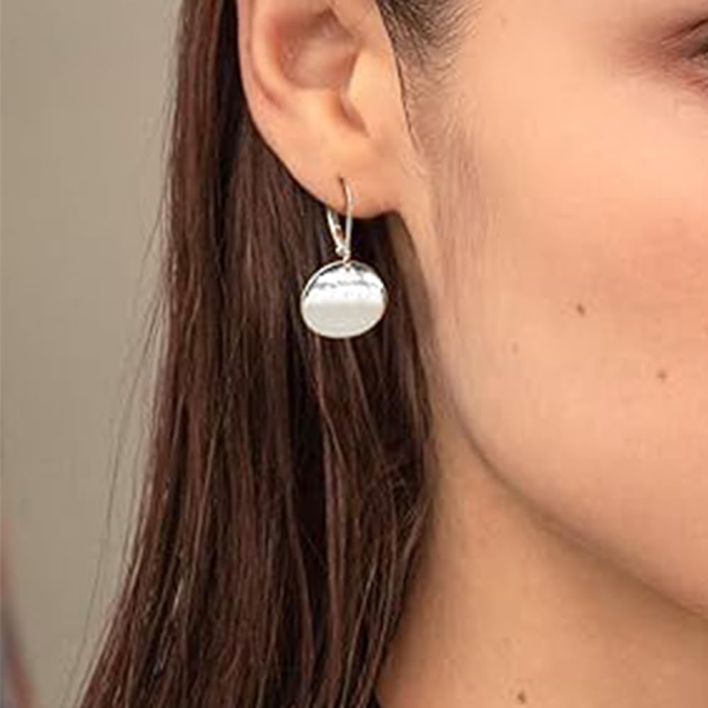 Round Disc Leverback Earrings for Women Small Round Disk Coin Dangle Drop Earrings Gold Flat Disc Coin Dangle Earring Minimalist Jewelry Birthday Gifts - Image 2