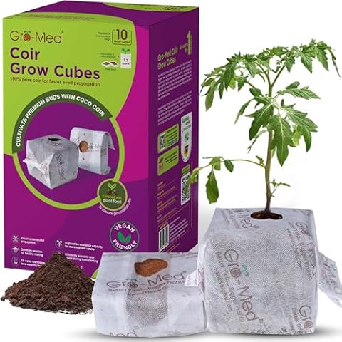 Gro-Med Coco Coir Seed Starter Cubes NPK Enriched for Herbs, Flowers, Vegetables organic Coco 4 Inch Plugs Perfect for Cloning, Cuttings, Propagation - 10 Cubes- Best Alternative to Peatmoss, Rockwool Cover