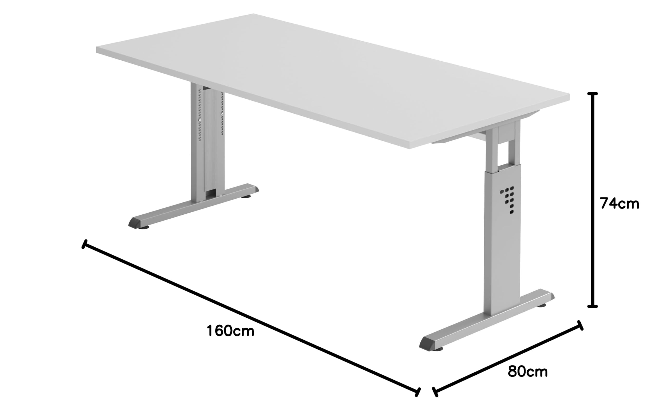Bümö höhenverstellbarer Schreibtisch O-Serie 160x80 cm in grau, Gestell in Silber - PC Tisch für's Büro manuell höhenverstellbar, Computertisch verstellbar