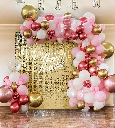 Image of Shimmer Wall Backdrop Light Gold Square Sequin Wall Panel Backdrop Decor for Wedding, Anniversary, Birthday, Party, 24 Panels