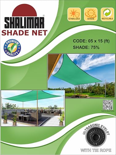 Image of Shalimar Multipurpose Shade Net /Green Net - 75% Sunblock (05 ft x 15 ft) | UV Stabilized & Heavy Duty | Ideal for Terrace, Lawn, Balcony & Greenhouse - Green Color