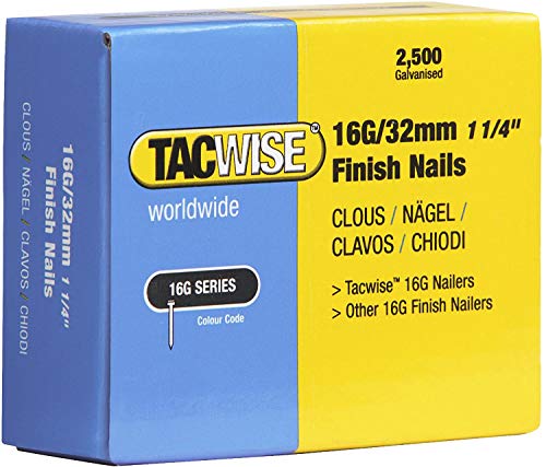 Tacwise 294 Chiodi Diritti 16 G 32 Mm Per Sparachiodi (Confezione Da 2500), Argento