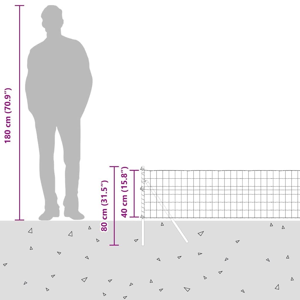 Zaun mit Pfosten Grün Stahl und PVC 0,4 x 50 m Gartenzaun Sichtschutz Zaunelement Gittermatte Doppelstabmatte Maschendraht für Terrasse und Grundstück Begrenzung und Einzäunung