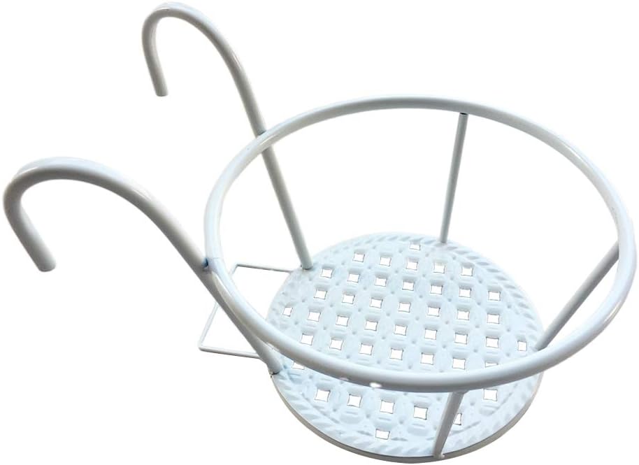 YARNOW Hanging Railing Planter Flower Pot Holder Plant Holder Iron Racks Fence Plant Baskets Shelf Container Box for Indoor and Outdoor (White, 27x17x12cm)