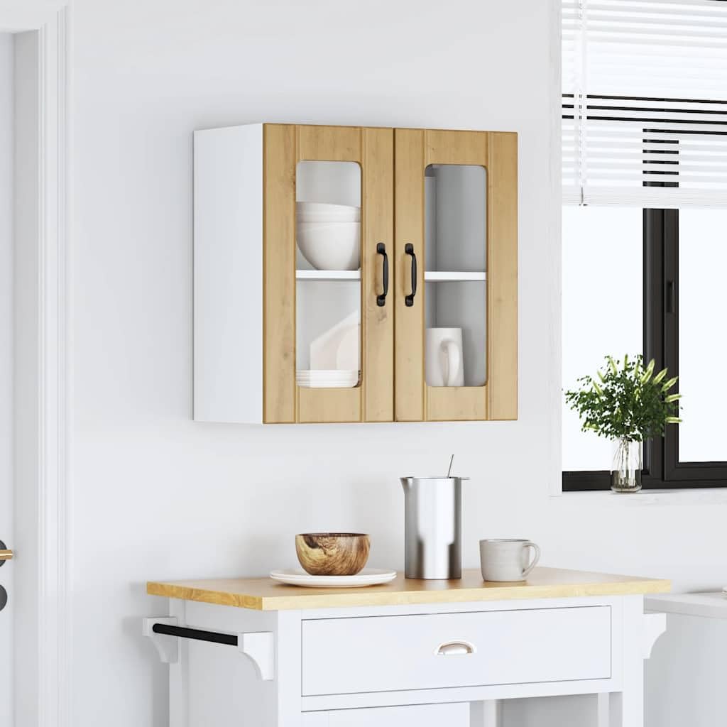 Lucca - Armadietto da cucina sospeso con anta in vetro, in legno di rovere Artisan, 60 x 31 x 60 cm, spazio e mensola per cucina, sala da pranzo, dispensa, salvaspazio e facile da pulire