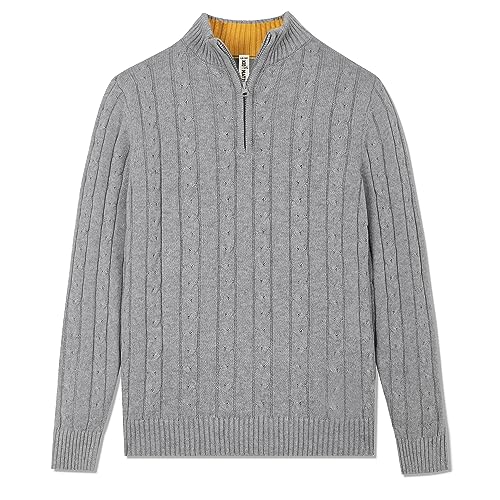 Kid Nation Boys Sweater 100% Cotton Quarter Zip Sweater Kids Cable Knit Casual Pullover Grey