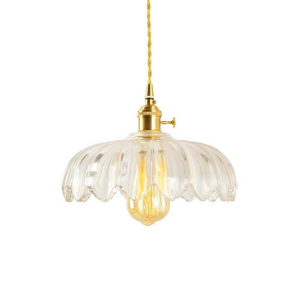 Suspension luminaire E27 en laiton et lustre en verre forme fleur pour couloir