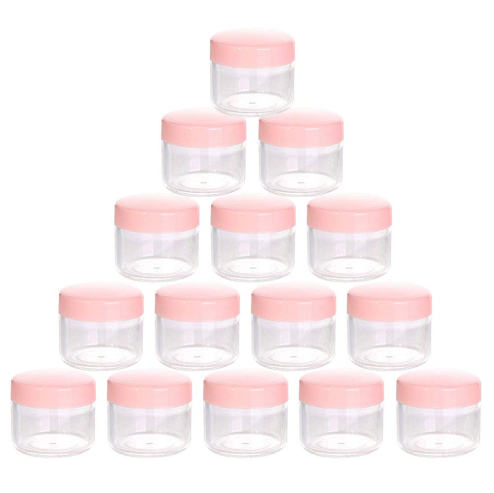YUIP 30 Pieces Cosmetic Container, 20ml Plastic Travel Jars Round Clear Wide-mouth Leak Proof Plastic Container Jars with Lids for DIY Travel Makeup Creams Lotion Lip Balm Eye Cream (1 oz, Pink)