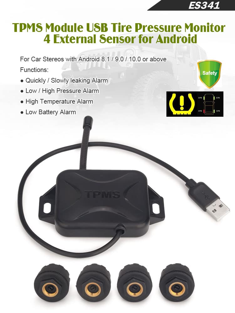 USB TPMS Modulo Pressione dei Pneumatici 4 Sensori per Android 9.0/10.0/11.0 o Superiore Autoradio