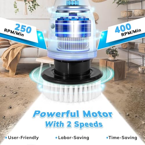 Image of Electric Spin Scrubber, Cordless Cleaning Brush Waterproof with 9 Replaceable Brush Heads, 1.5H Power Dual Speed, 2024 New Shower Scrubber with Extension Handle for Bathroom Tub Tile Floor Car