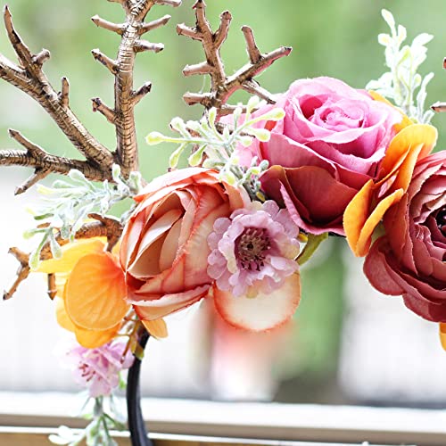 Ddazzling Women Flower Headband Wreath Crown Floral Wedding Garland Wedding Festivals Photo Props (Orange And Gold) #TOP4