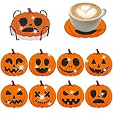 8Pcs Halloween Pumpkin Diamond Painting Coasters with Holder DIY Halloween Pumpkin Diamond Art Coast