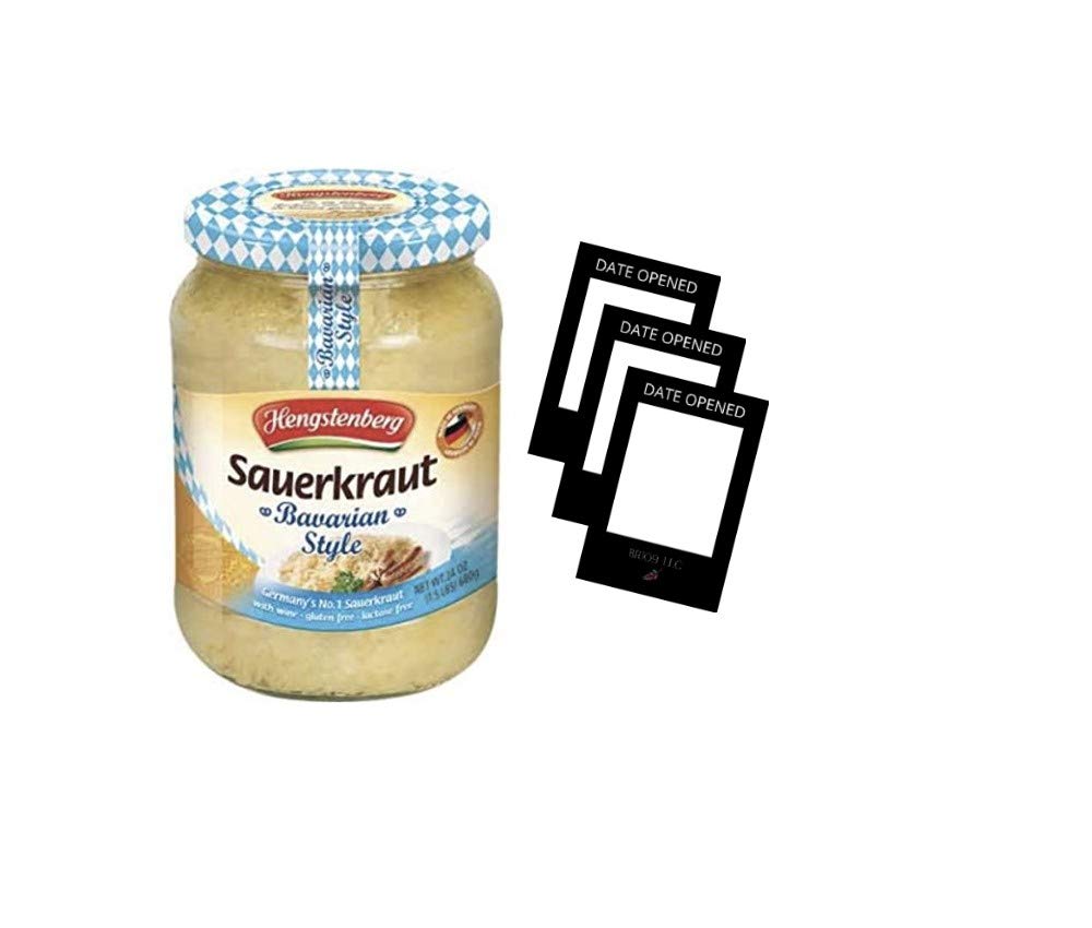 HengstenbergSauerkraut Bavarian 24oz jar, Including 3 Date Opened Stickers-Mark The Date Jar Was Unsealed