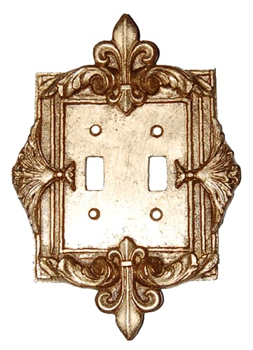 Fleur-de-Lis Double Switch Plate in Antique Gold Finish