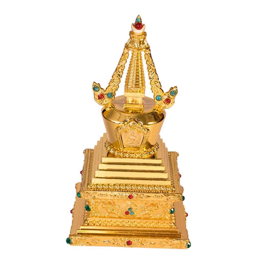 PIXZCSA Magnificent Tantric Buddhist Decor Buddha Stupa Pagoda Tower Statue Stunning Alloy Metal Work Display Auspicious Tibetan Stupa Is Alloy Metal