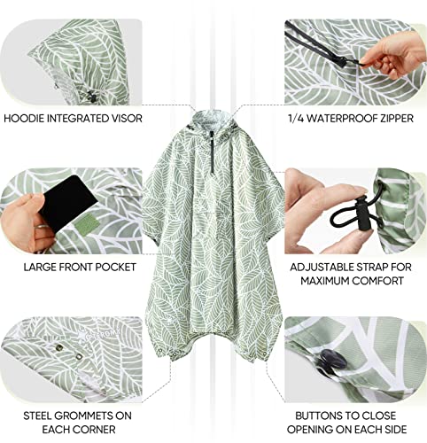 image for PTEROMY Hooded Rain Poncho for Adult with Pocket, Waterproof Lightweig