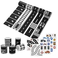BUCOMTU 10 Stück Straßenbänder und Aufkleber, simulierte Verkehrszeichenaufkleber, Verkehrsszenen DIY Set, abnehmbare Straßen und Papierbänder, Wanddekoration