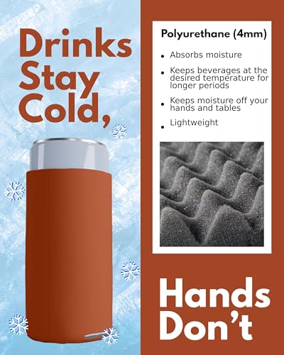 Image of PartyPrints 100 Pack Texas Orange Blank Slim Can Cooler Sleeves | Plain Seltzer Customizable Bulk Coolers for Beer Bottles & 12oz Tall Cans | Skinny Collapsible Drink Insulated Sleeve