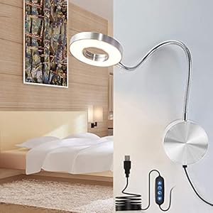LANMOU Lampe de Lecture Col de Cygne Flexible, 5W LED Applique Murale Dimmable avec Interrupteur, Prise USB, Lampe de Chevet pour Chambre, Lampe Murale Moderne en Aluminium,Argent
