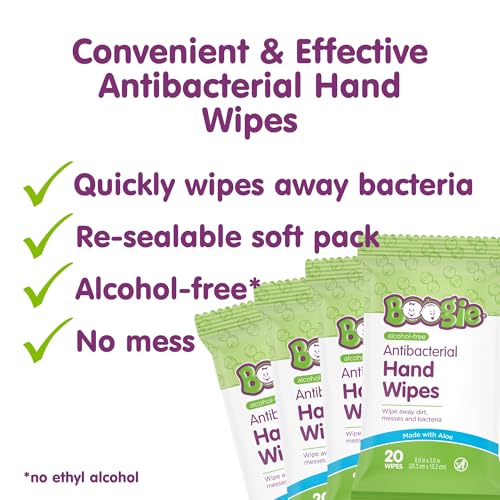 Image of Boogie Antibacterial Hand Wipes - 20 Count - Hypoallergenic & Alcohol-Free - Travel and Diaper Bag Essential