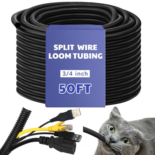Kanayu Split Flame Retardant Wire Loom High Temperature Cable Conduit Split Cable Sleeves Loom Tubing Auto Wire Conduit for Industrial Electrical Automotive Marine(3/4in 50ft,Black)