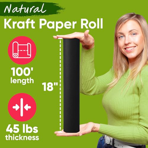Image of USA-Made 18 inch x 1200 inch (100 ft) Black Roll Paper, 45 lbs Thickness, Kraft Paper for School, Art Projects, Gift Wrapping, Bulletin Board | American Quality Colored Kraft Paper for School, Bulletin Board, Arts & Crafts - Odorless, Non-Toxic, Safe for Kids