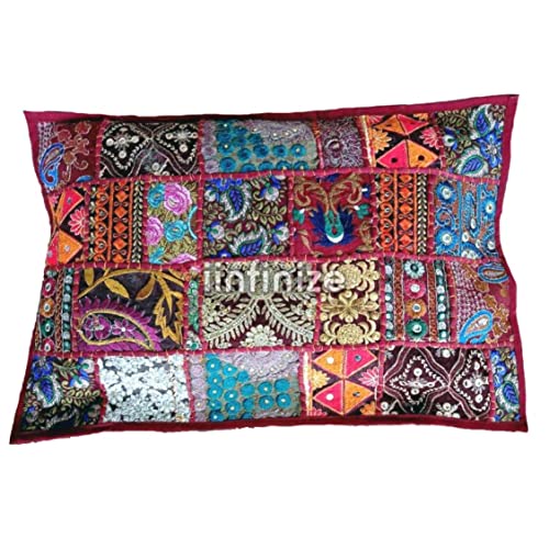 Housse de coussin patchwork brodé 40x61 décoration maison bohème rectangulaire - 4