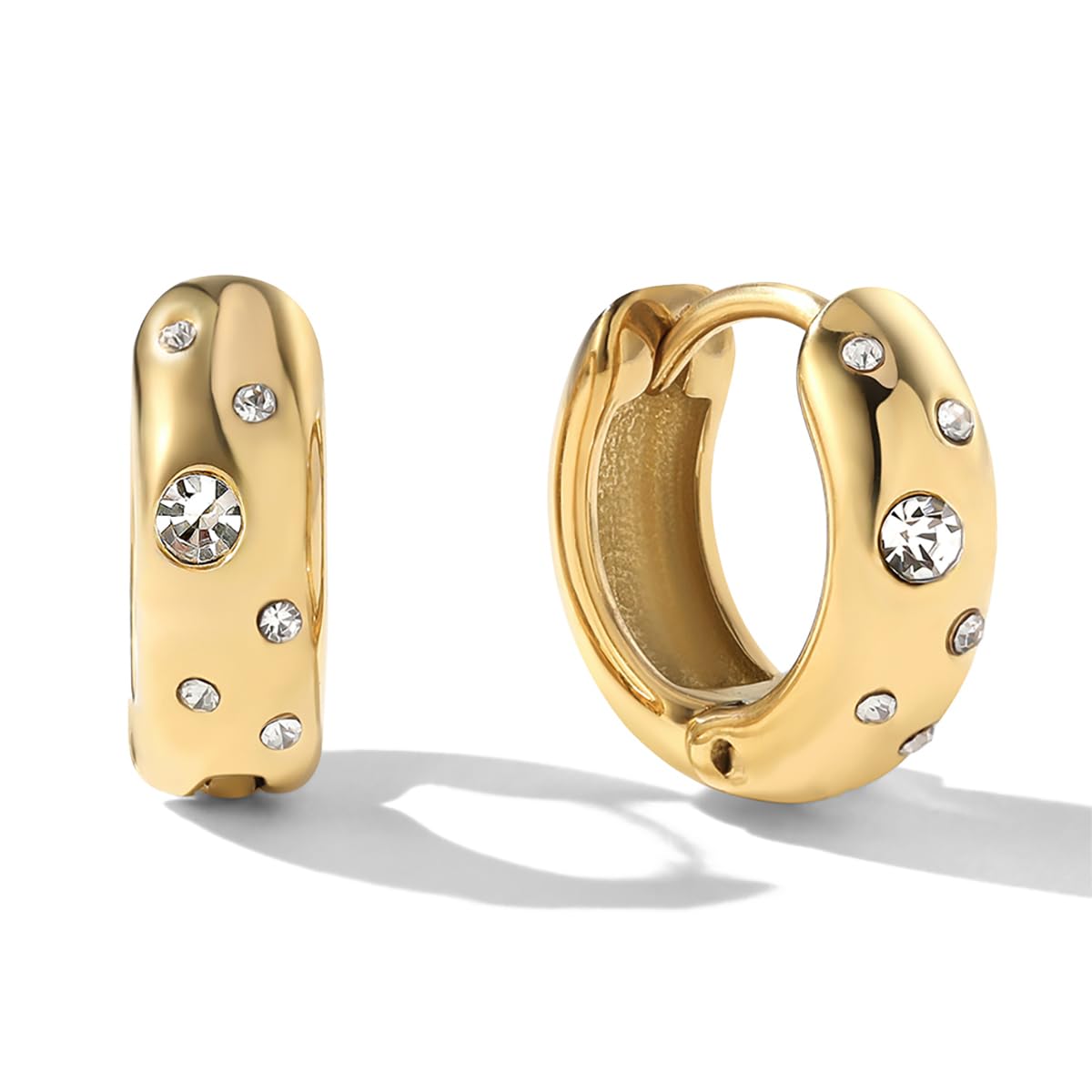 BENIQUE Gold Huggie Hoop Earrings for Women, Tarnish-Resistant 18K Gold Plated Stainless Steel with Cubic Zirconia Crystal Diamond