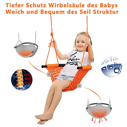 kinderschaukel Outdoor,Handgestrickter Bequem und Atmungsaktiv Kinder Schaukelsitz,Höhenverstellbar Schaukel für Outdoor, Indoor, Garten,Spielplatz, Hinterhof Ideal(Color:Orange)