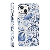 lioscre Case Compatible with for iPhone 13/iPhone 14 6,1'', Coastal Beach Summer Blue Ocean Seashell Aesthetic Protective Phone Case, Scratch Resistant Shockproof Cover Case for Girl Boy Women Men