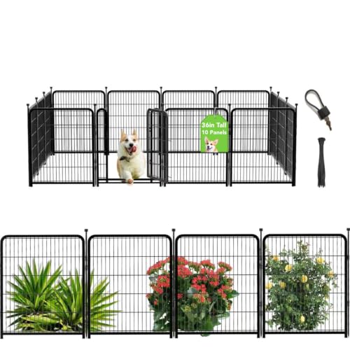 Getlay Tall Garden Fence 36 in(H) 10 Panels Dog Fence Outdoor for Yard Metal Dog Pen Heavy Duty Pet Puppy Exercise Pen for Rv Camping Garden Yard Medium/Large Pets Fence Total 22.1 Ft(L)