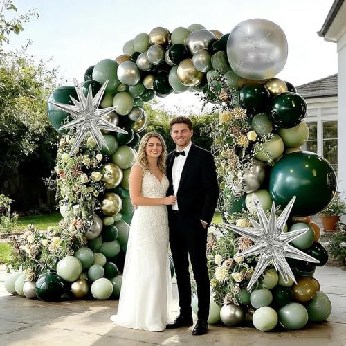Image of Emerald Green Gold Balloons Dark Green Silver Gold Balloon Arch Dusty Green Balloon Garland Kit for Graduation Birthday Wedding Anniversary Party Decorations
