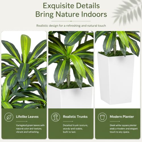 Image of 7FT Artificial Dracaena Tree - High-Density Foliage Fake Plant with White Tall Planter - Faux Yucca Floor Plant for Home Office Decor Indoor
