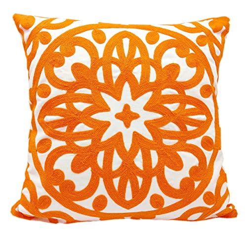 Alysheer Funda de cojín decorativa bordada de 45,7 x 45,7 cm, diseño de punto de mandala boho cálido, suave, 100 % algodón, funda de almohada de lona suave para sofá, sala de estar, dormitorio,