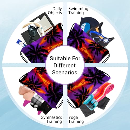 Image of Purple Palm Trees Gymnasts Grip Bag Lightweight Drawstring Bags for Gym Sports