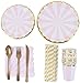 REYOK Set di 80 stoviglie Rosa Party con Strisce Oro, per Compleanno, Piatti di Carta, Bicchieri, cannucce e tovaglioli, Decorazioni di Compleanno